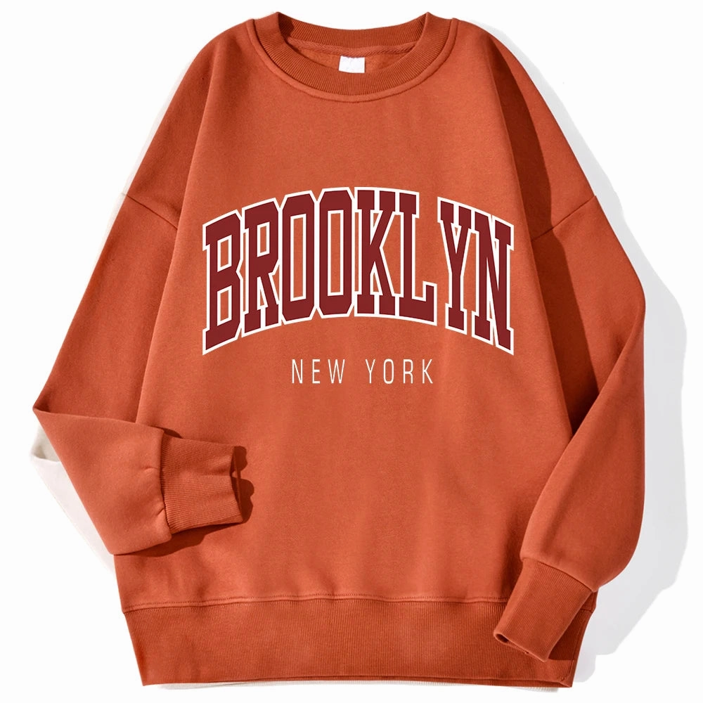 Brooklyn New Work Printed Hoodies Women Casual Colorful Tops