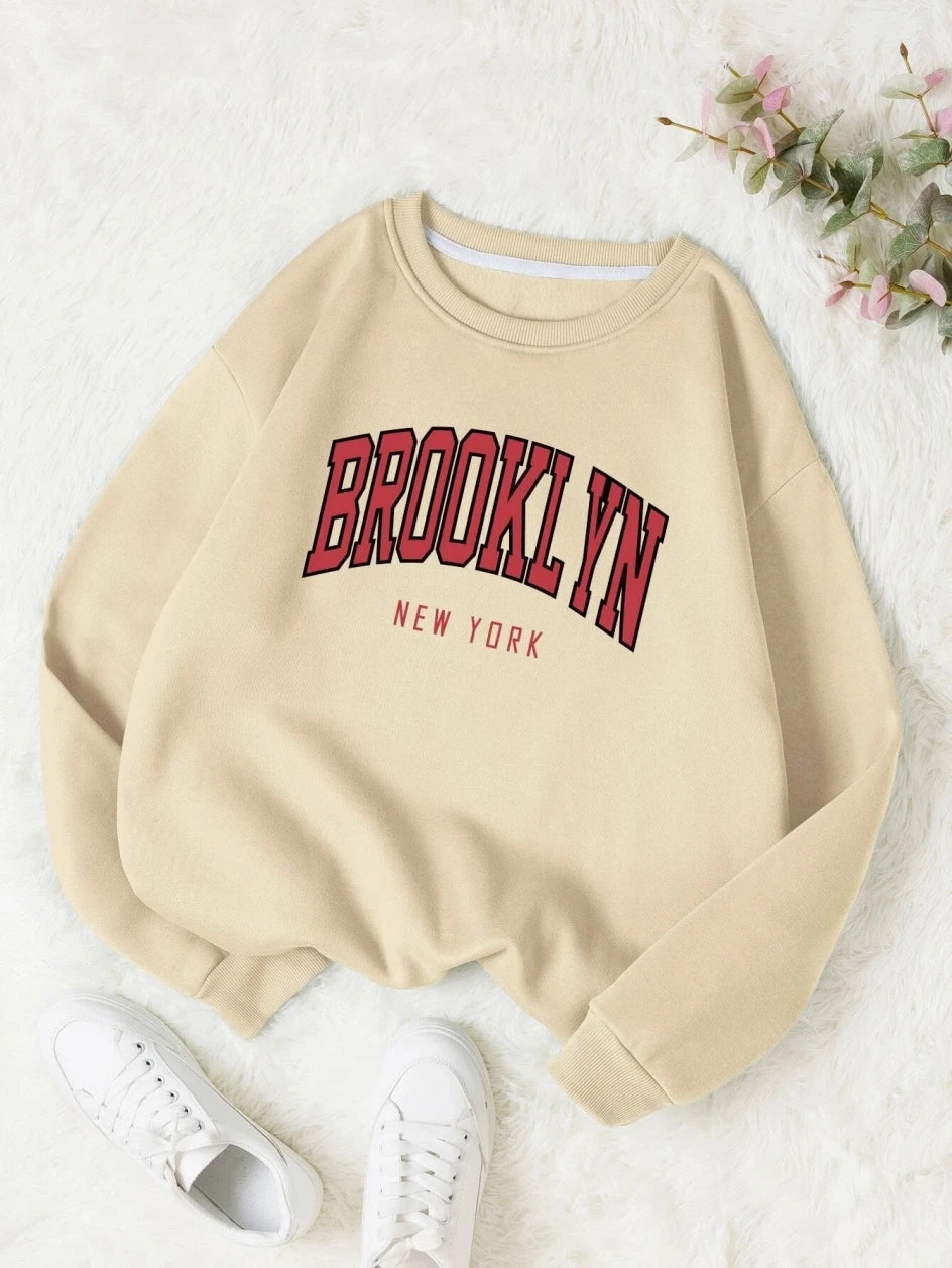 Brooklyn New Work Printed Hoodies Women Casual Colorful Tops