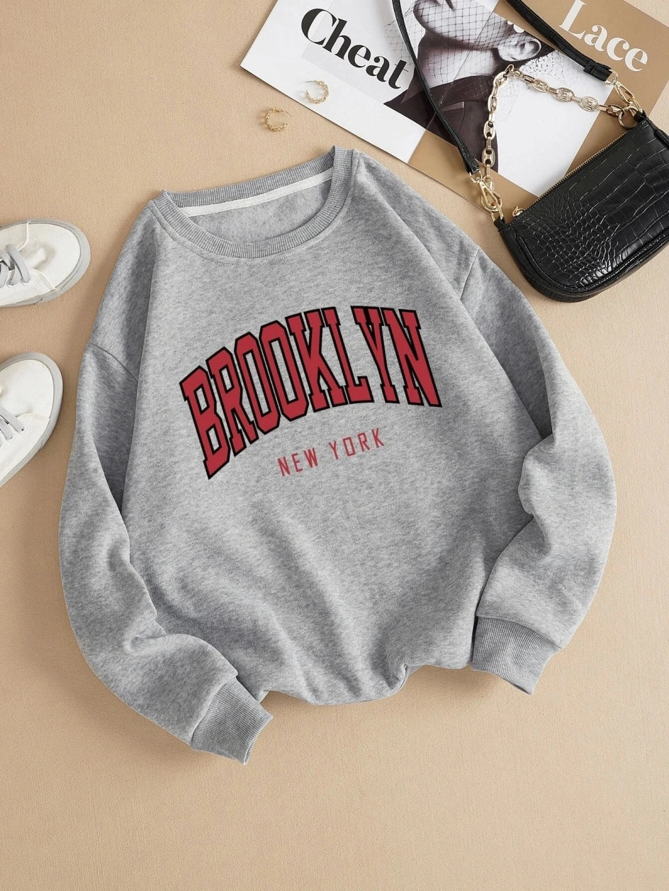 Brooklyn New Work Printed Hoodies Women Casual Colorful Tops