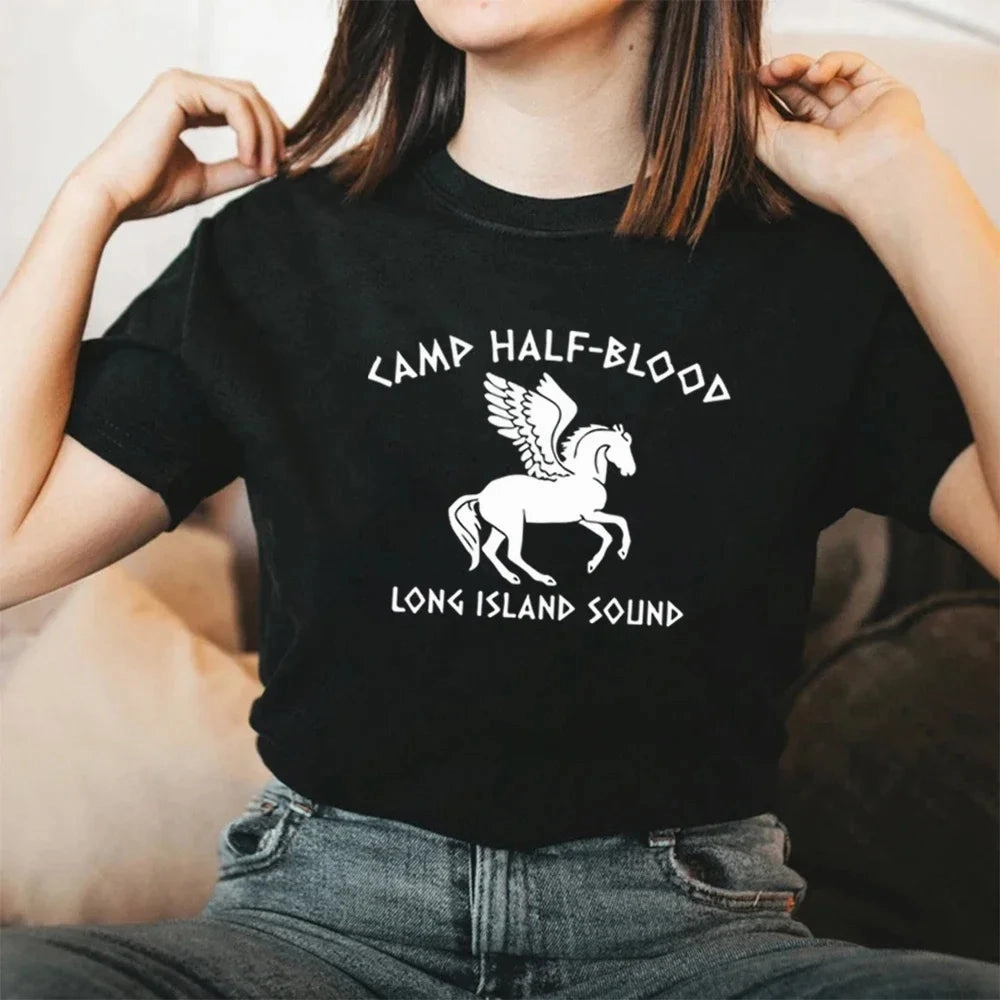 Camp Half Blood Percy Jackson Graphic T Shirt Unisex Short Sleeve Cotton Tee for Fans Casual Vintage O-Neck Tee