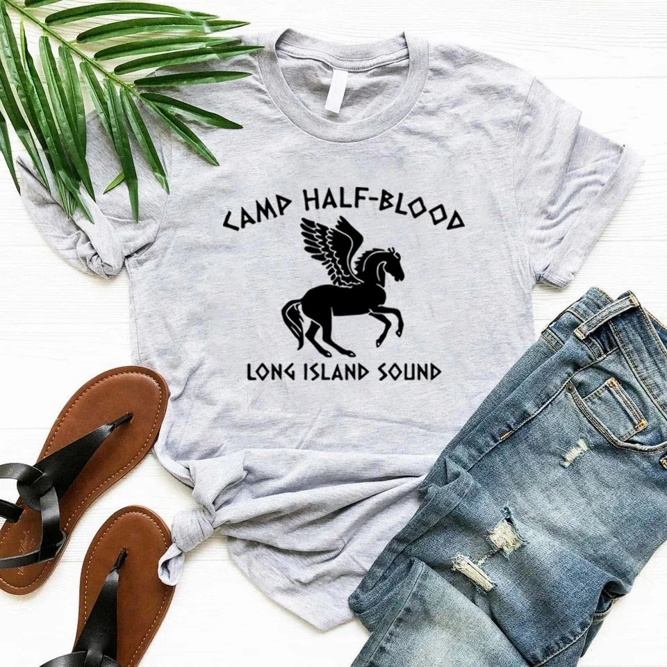 Camp Half Blood Percy Jackson Graphic T Shirt Unisex Short Sleeve Cotton Tee for Fans Casual Vintage O-Neck Tee