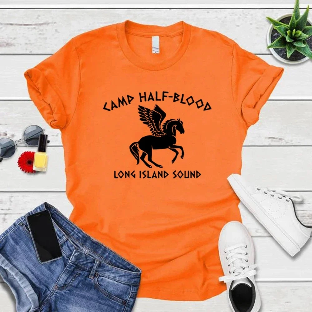 Camp Half Blood Percy Jackson Graphic T Shirt Unisex Short Sleeve Cotton Tee for Fans Casual Vintage O-Neck Tee