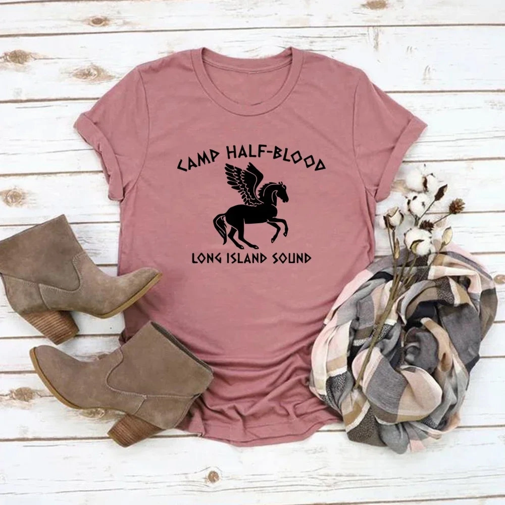 Camp Half Blood Percy Jackson Graphic T Shirt Unisex Short Sleeve Cotton Tee for Fans Casual Vintage O-Neck Tee