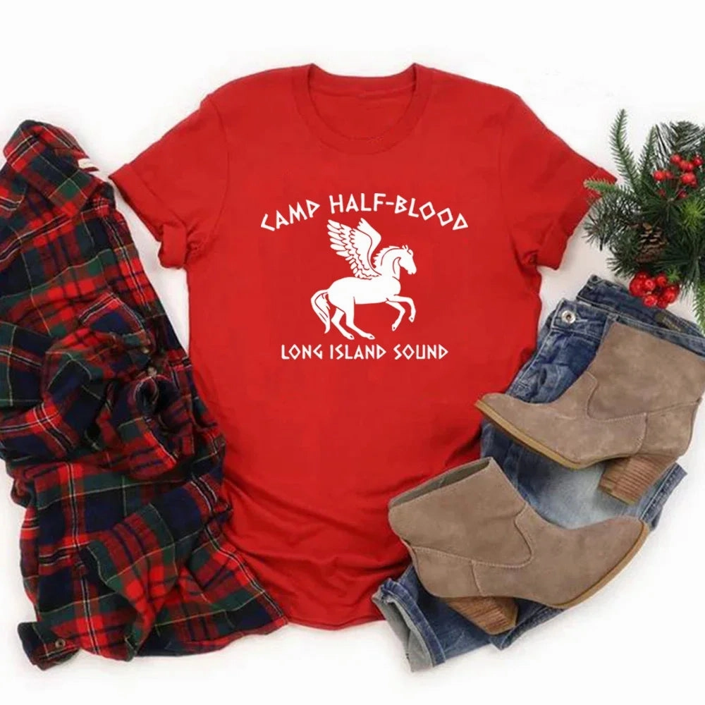 Camp Half Blood Percy Jackson Graphic T Shirt Unisex Short Sleeve Cotton Tee for Fans Casual Vintage O-Neck Tee