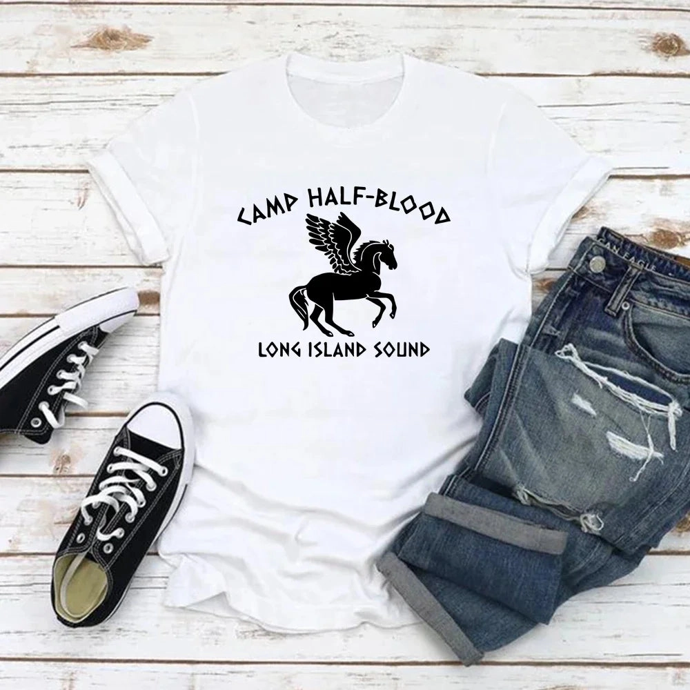Camp Half Blood Percy Jackson Graphic T Shirt Unisex Short Sleeve Cotton Tee for Fans Casual Vintage O-Neck Tee