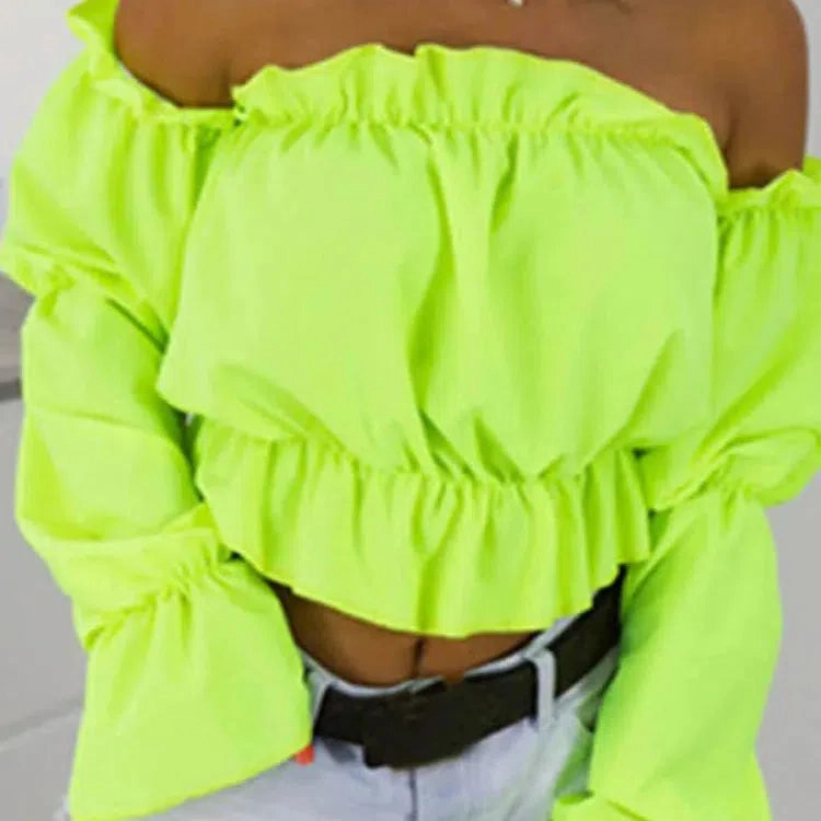 Candy Color Off Shoulder Crop Tops Women Summer Dot Print Blouse