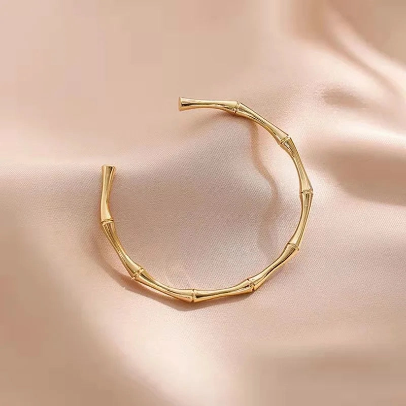 CARLIDANA Simple Stainless Steel Gold Color Bamboo Joint BanglesTrend Bracelet For Women Men Romantic Party Gift Fashion Jewelry