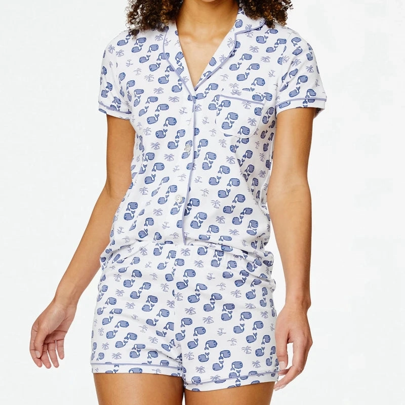 Cartoon Print Pajamas Set 2 Pieces Summer Loungewear Comfy Blouse Tops and Shorts Sleepwear Outfits