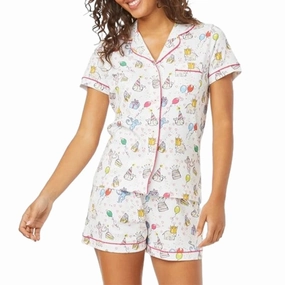 Cartoon Print Pajamas Set 2 Pieces Summer Loungewear Comfy Blouse Tops and Shorts Sleepwear Outfits