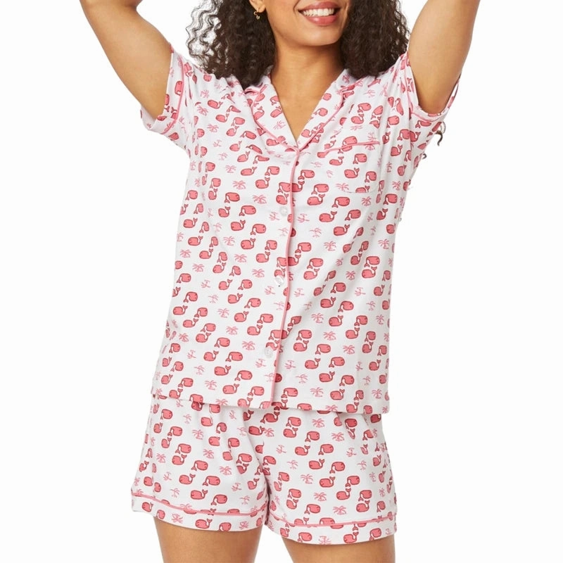 Cartoon Print Pajamas Set 2 Pieces Summer Loungewear Comfy Blouse Tops and Shorts Sleepwear Outfits
