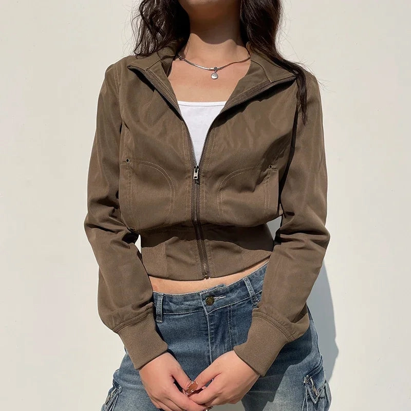 Casual Long Sleeves Pockets Cargo Coats Vintage Slim Jacket