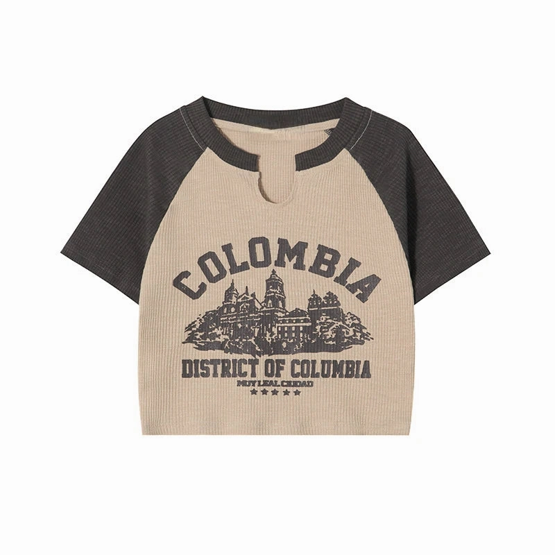 Casual O-neck Short Sleeve Letter Print T-shirt Summer Cute Female Tee Y2K Clothes Bodycon Tunics Crop Tops Fashion Tank Top