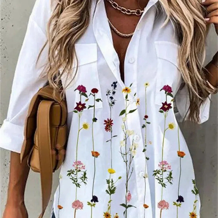 Casual Printed Long Sleeve Top for Women - Relaxed Fit, Stylish Everyday Wear