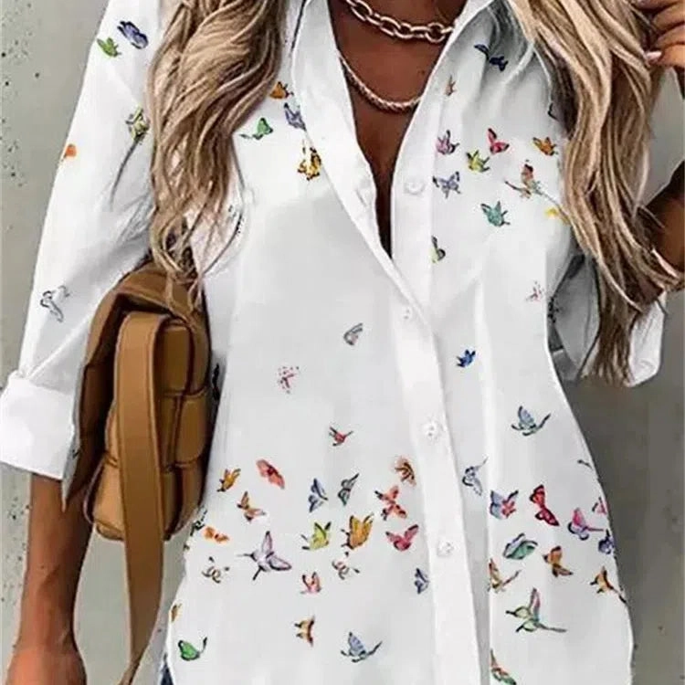 Casual Printed Long Sleeve Top for Women - Relaxed Fit, Stylish Everyday Wear