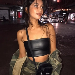 Casual PU Leather Camisole Slash Neck Crop Top for Summer