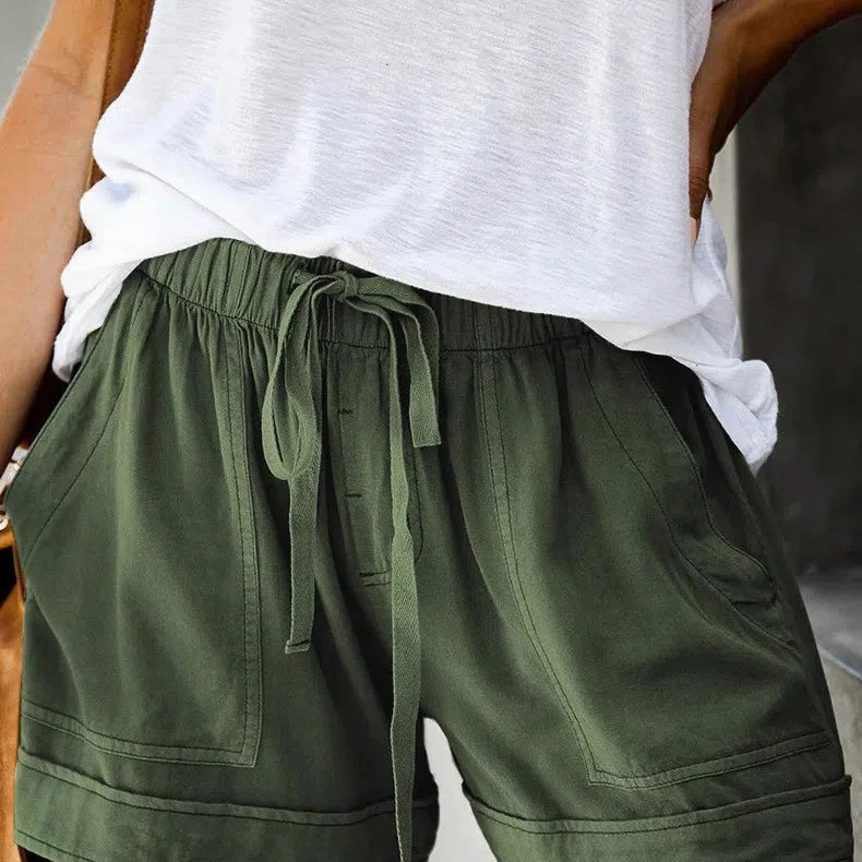 Casual Shorts for Women's Summer High Waisted Lace Up Twill Pants