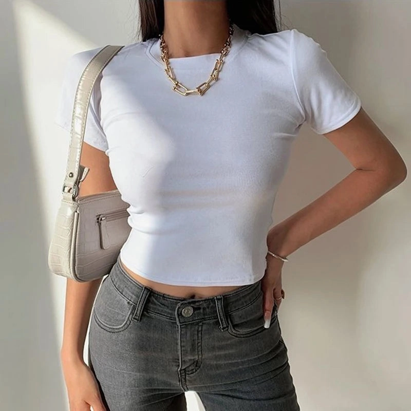 Casual Women??s Short Sleeve Crop Tops ?C Soft, Stretchy Solid Tees for Effortless Summer Style in Black & White
