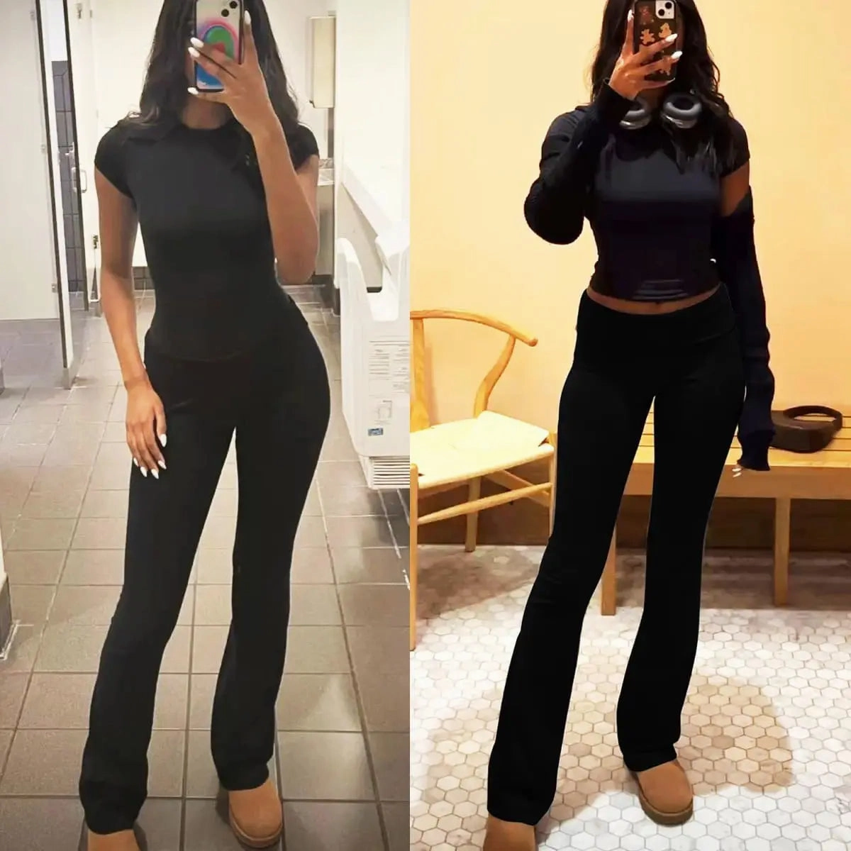 Casual Women's Two Piece Outfits Set with Crew Neck T-Shirt and Flare Pants for Streetwear and Lounge Wear
