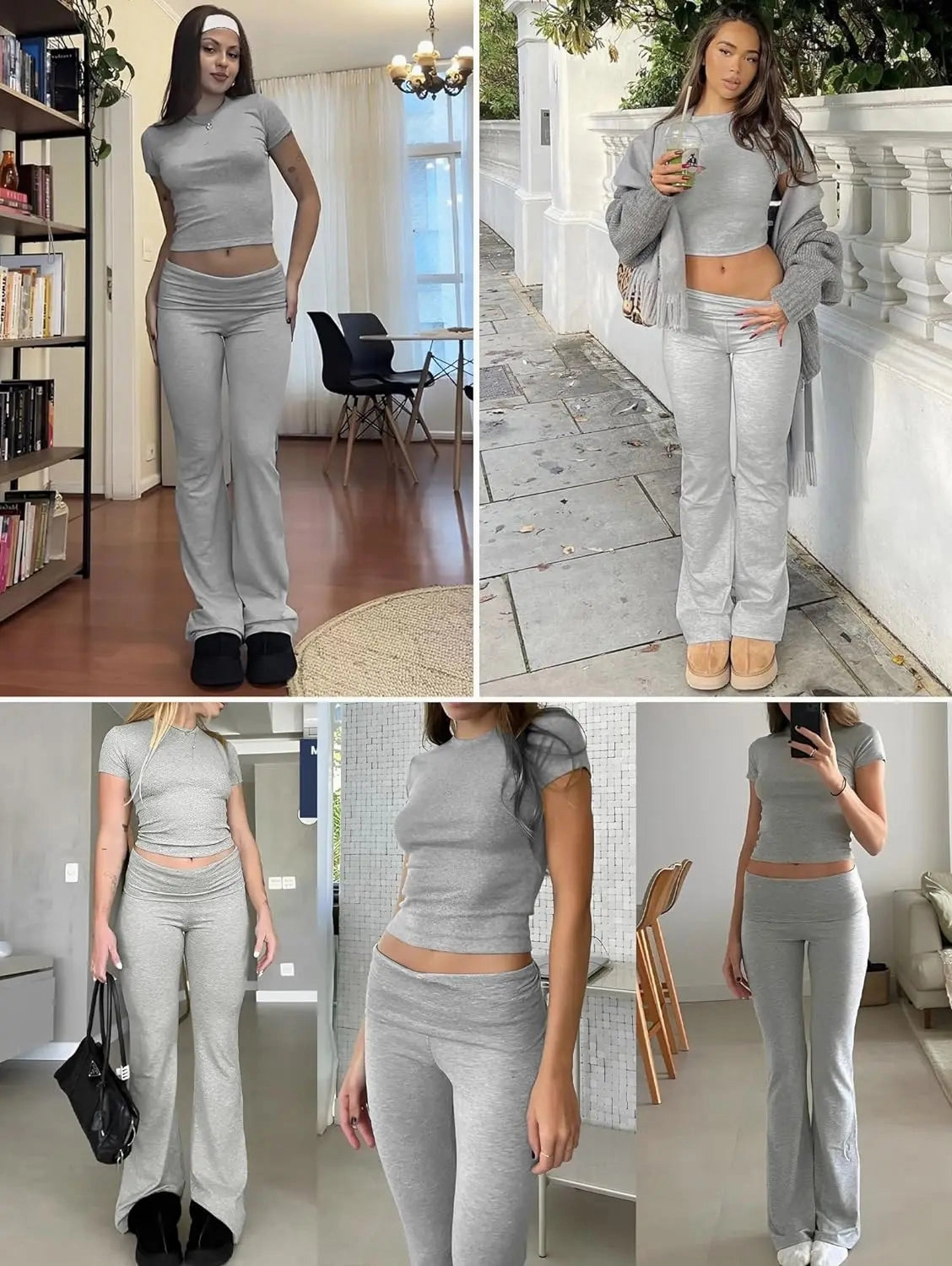 Casual Women's Two Piece Outfits Set with Crew Neck T-Shirt and Flare Pants for Streetwear and Lounge Wear