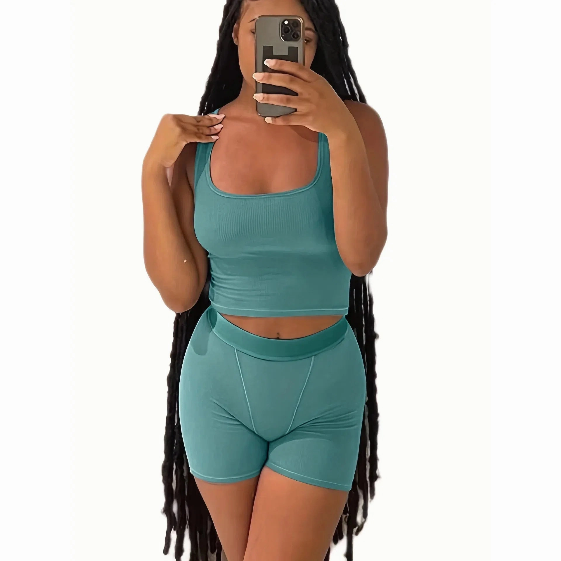 Casual Workout Two Piece Outfits for Women Fitted Crew Neck T-Shirt High Waist Pants Matching Sets Streetwear