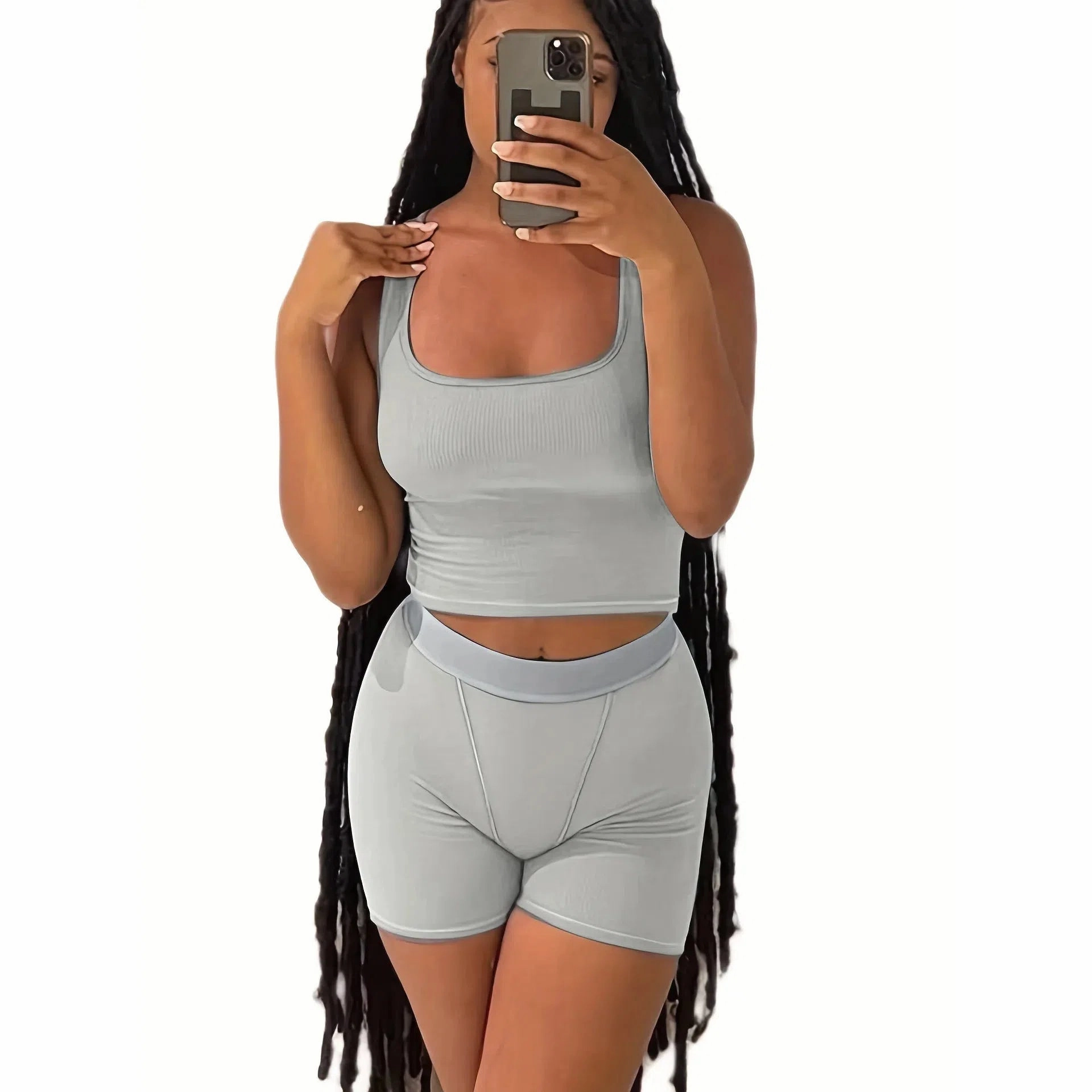 Casual Workout Two Piece Outfits for Women Fitted Crew Neck T-Shirt High Waist Pants Matching Sets Streetwear