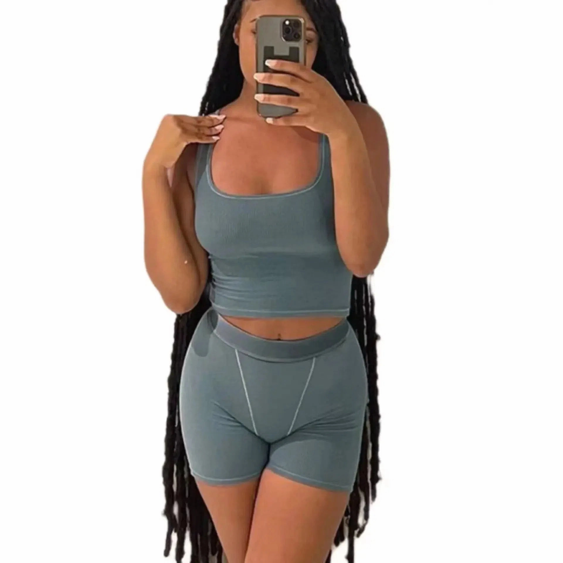 Casual Workout Two Piece Outfits for Women Fitted Crew Neck T-Shirt High Waist Pants Matching Sets Streetwear