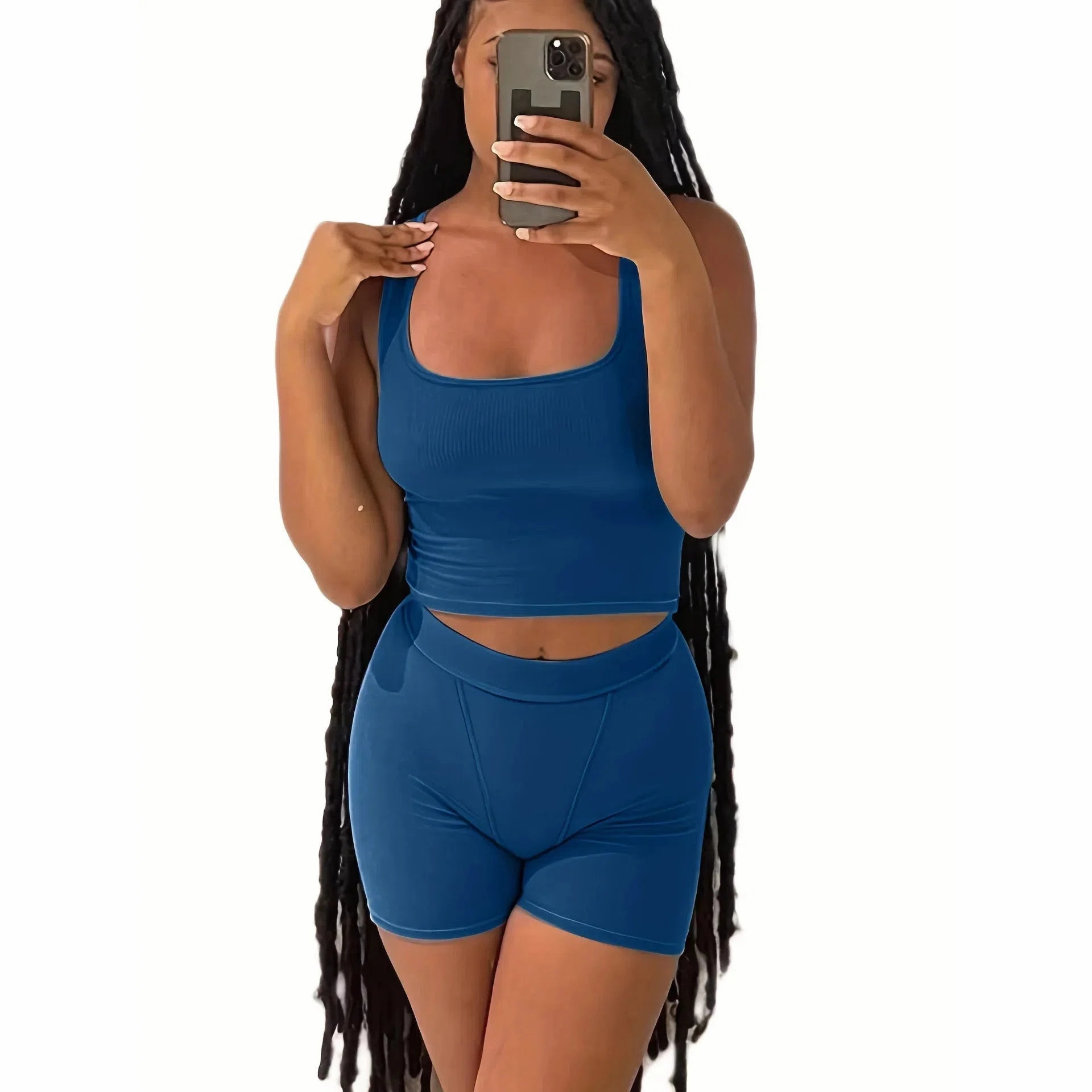 Casual Workout Two Piece Outfits for Women Fitted Crew Neck T-Shirt High Waist Pants Matching Sets Streetwear