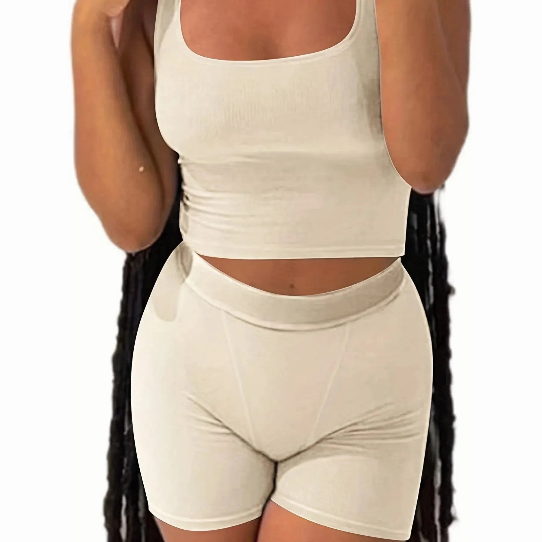 Casual Workout Two Piece Outfits for Women Fitted Crew Neck T-Shirt High Waist Pants Matching Sets Streetwear