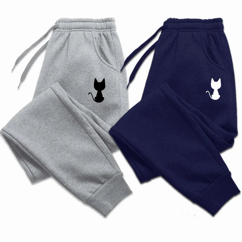 Cat Printed Women Sweatpants Fleece Jogging Trousers Casual Warm Fitness Pants
