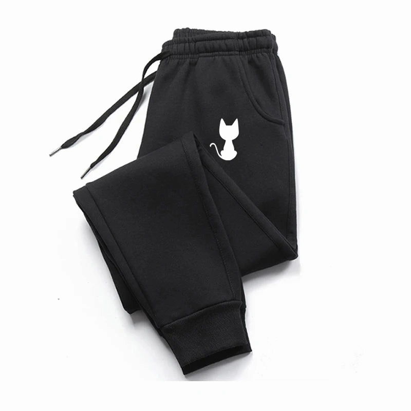 Cat Printed Women Sweatpants Fleece Jogging Trousers Casual Warm Fitness Pants