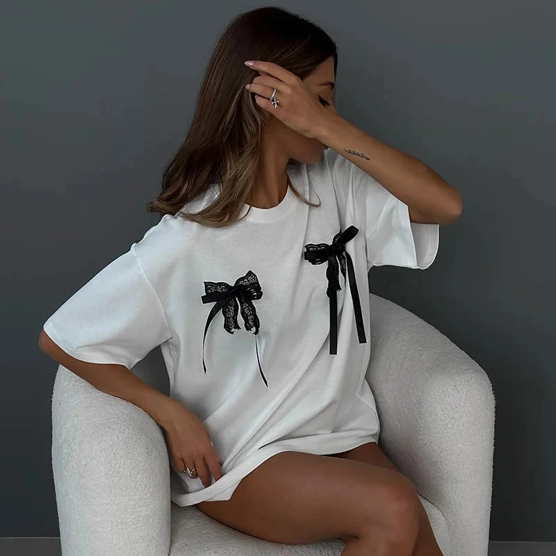 CGC Simple Style Casual Bow Short-Sleeved T-Shirt for Women