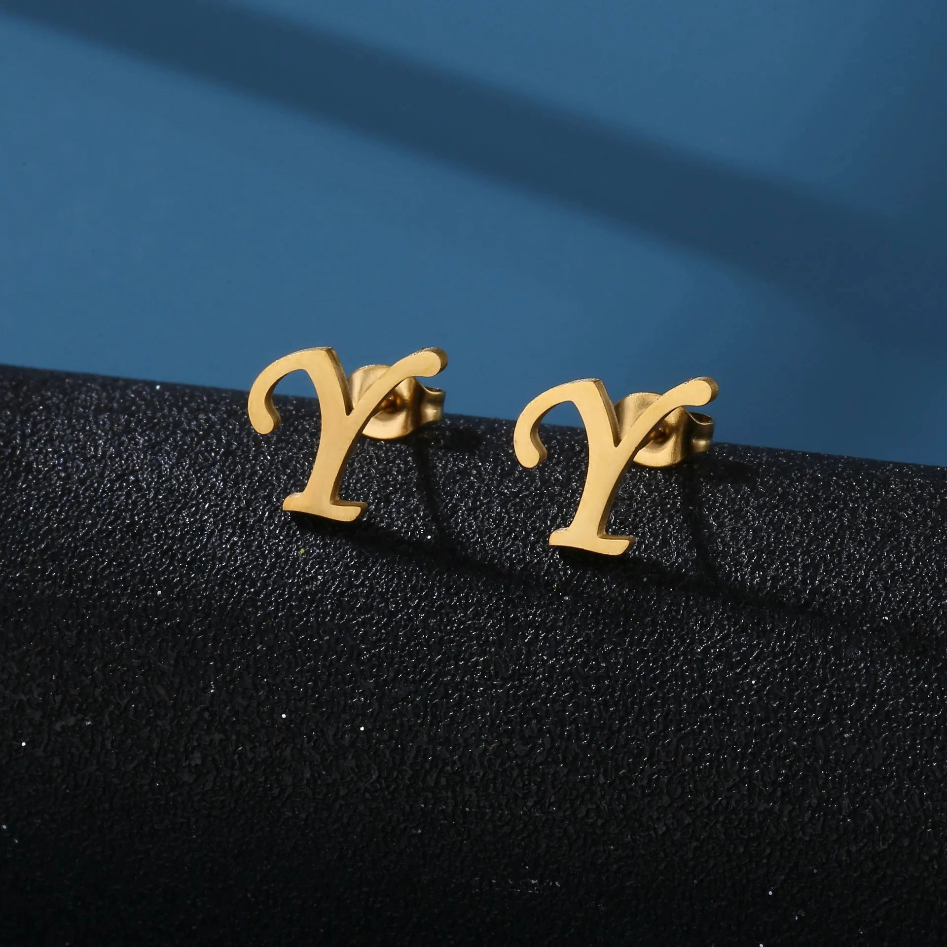 Charm Stainless Steel Initial Letter Stud Earrings for Women