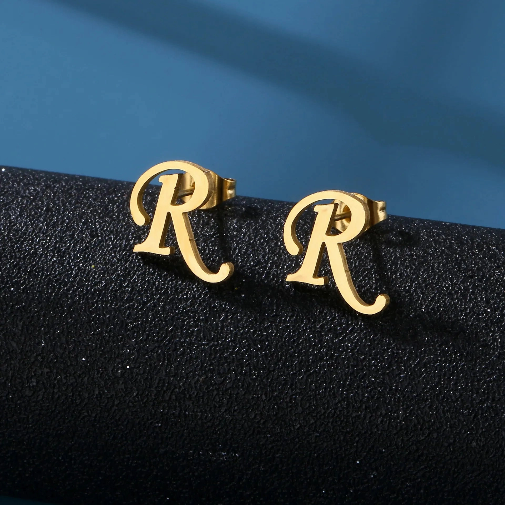 Charm Stainless Steel Initial Letter Stud Earrings for Women
