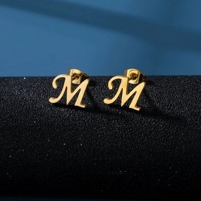 Charm Stainless Steel Initial Letter Stud Earrings for Women