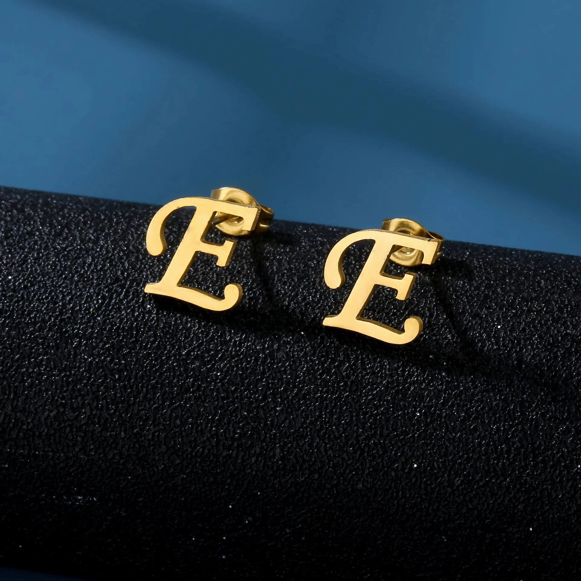 Charm Stainless Steel Initial Letter Stud Earrings for Women