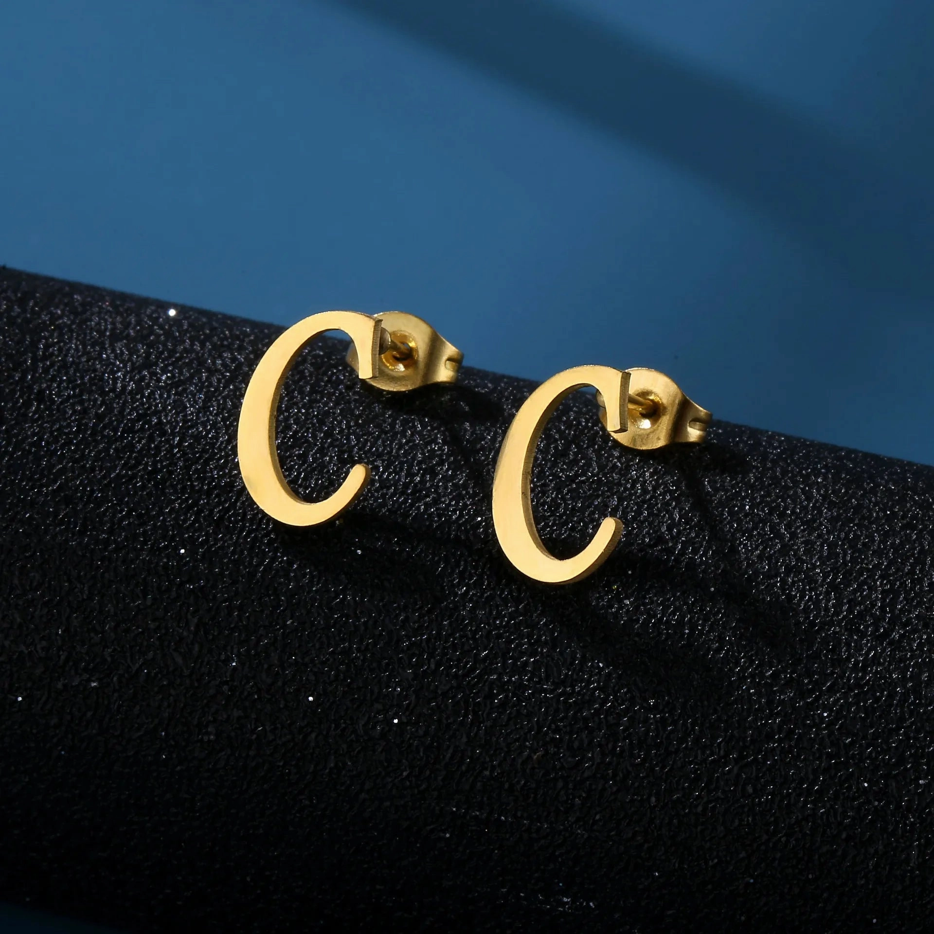Charm Stainless Steel Initial Letter Stud Earrings for Women