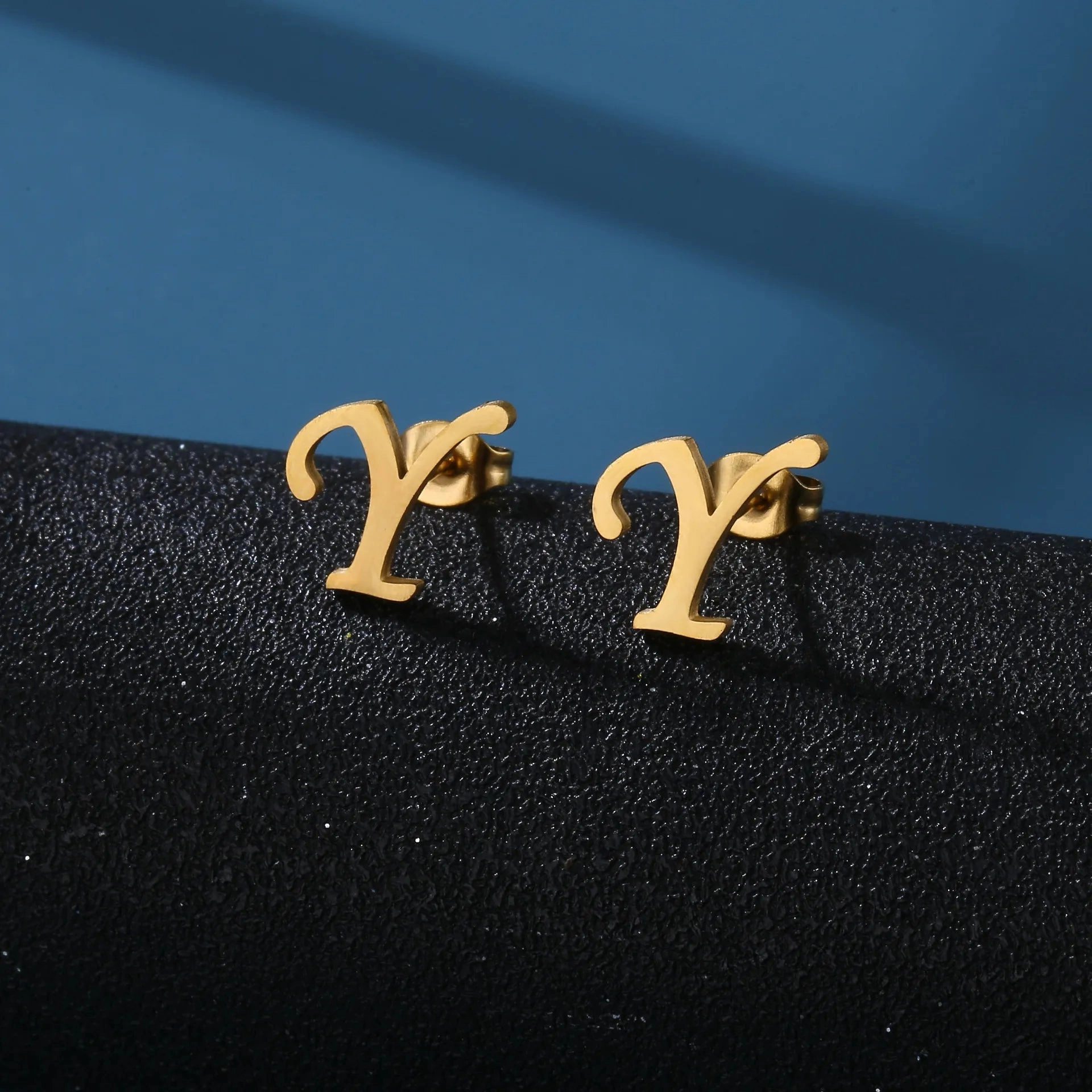 Charm Stainless Steel Initial Letter Stud Earrings for Women