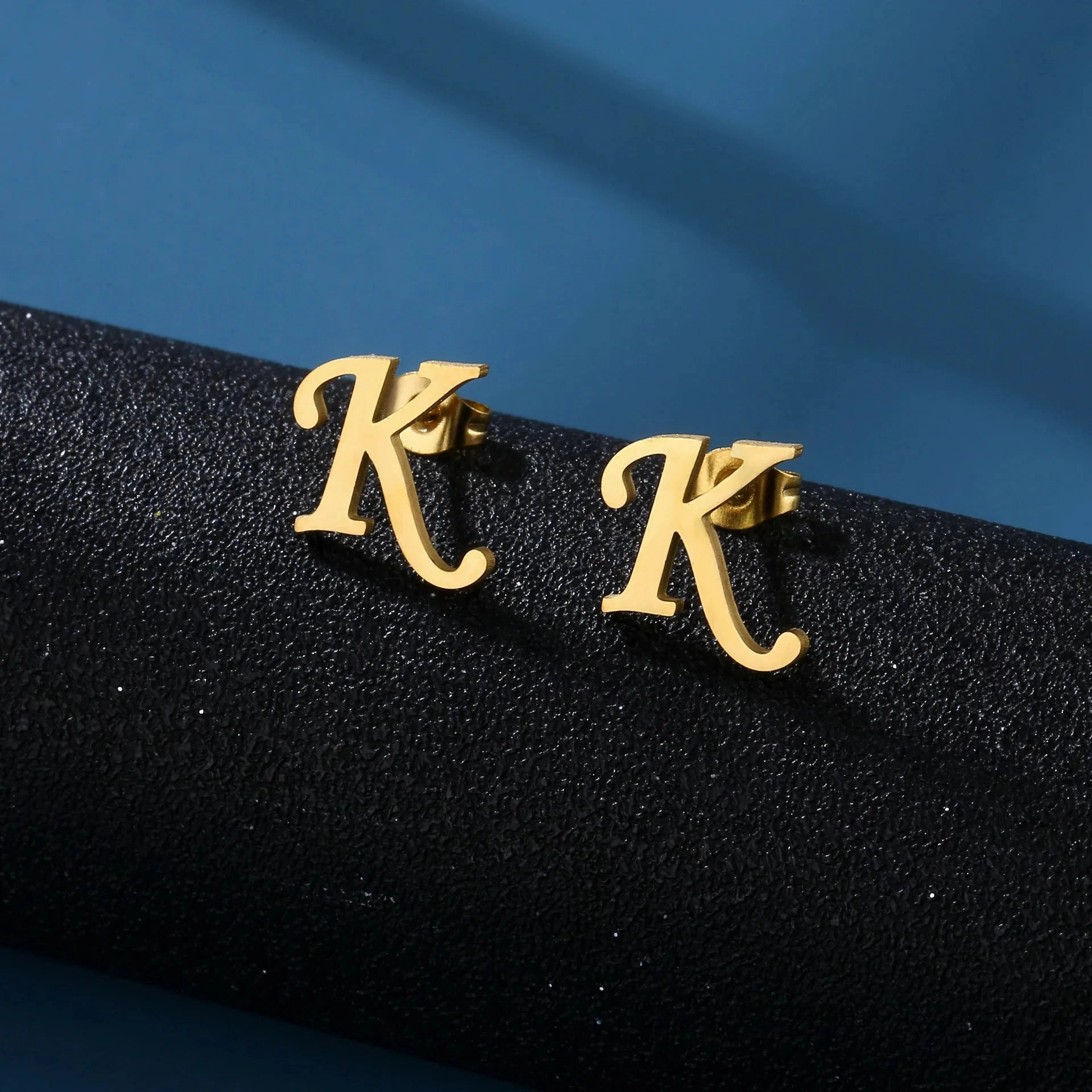 Charm Stainless Steel Initial Letter Stud Earrings for Women