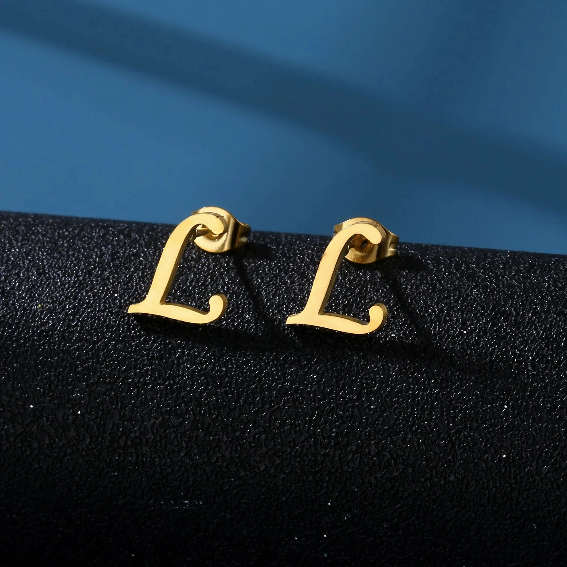 Charm Stainless Steel Initial Letter Stud Earrings for Women