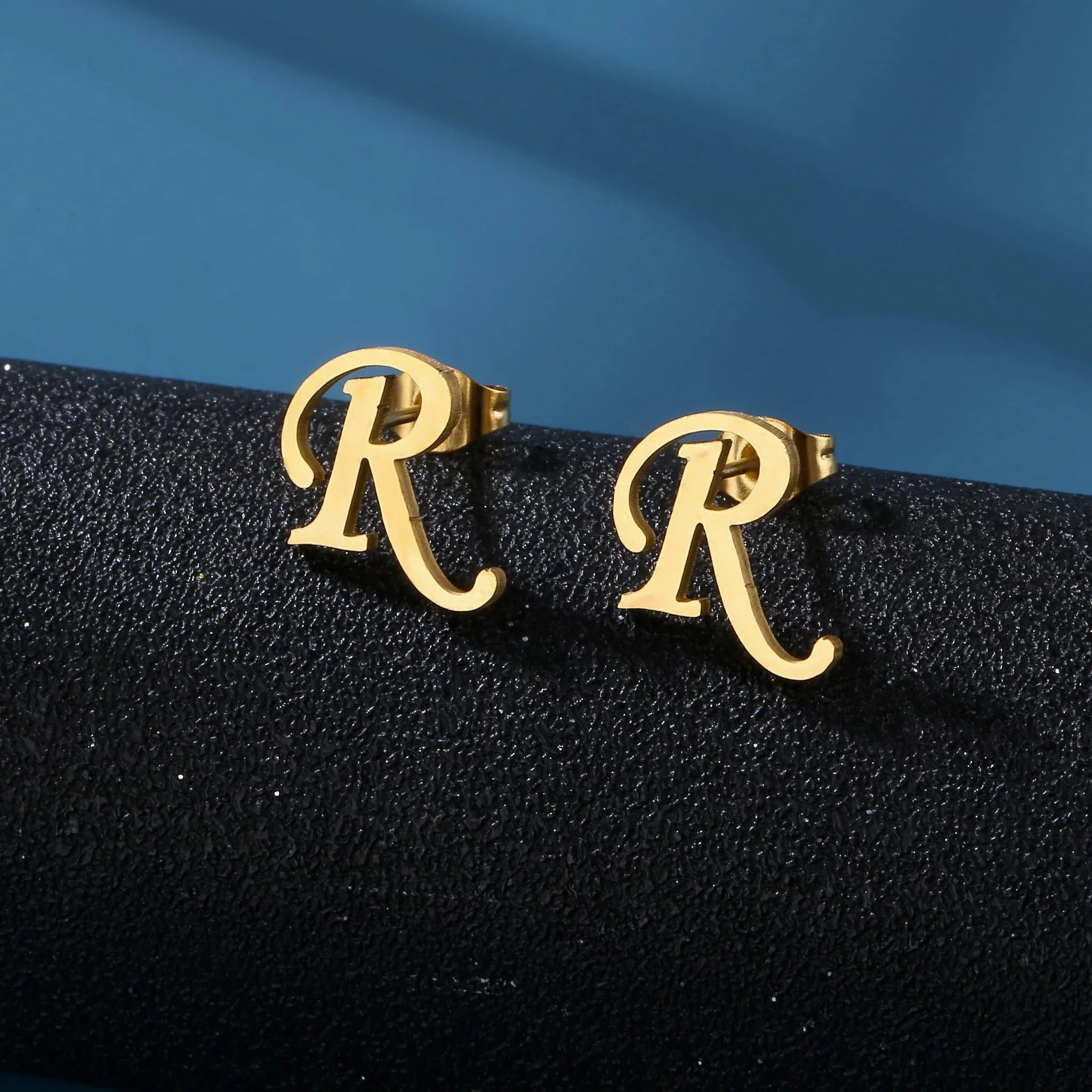 Charm Stainless Steel Initial Letter Stud Earrings for Women
