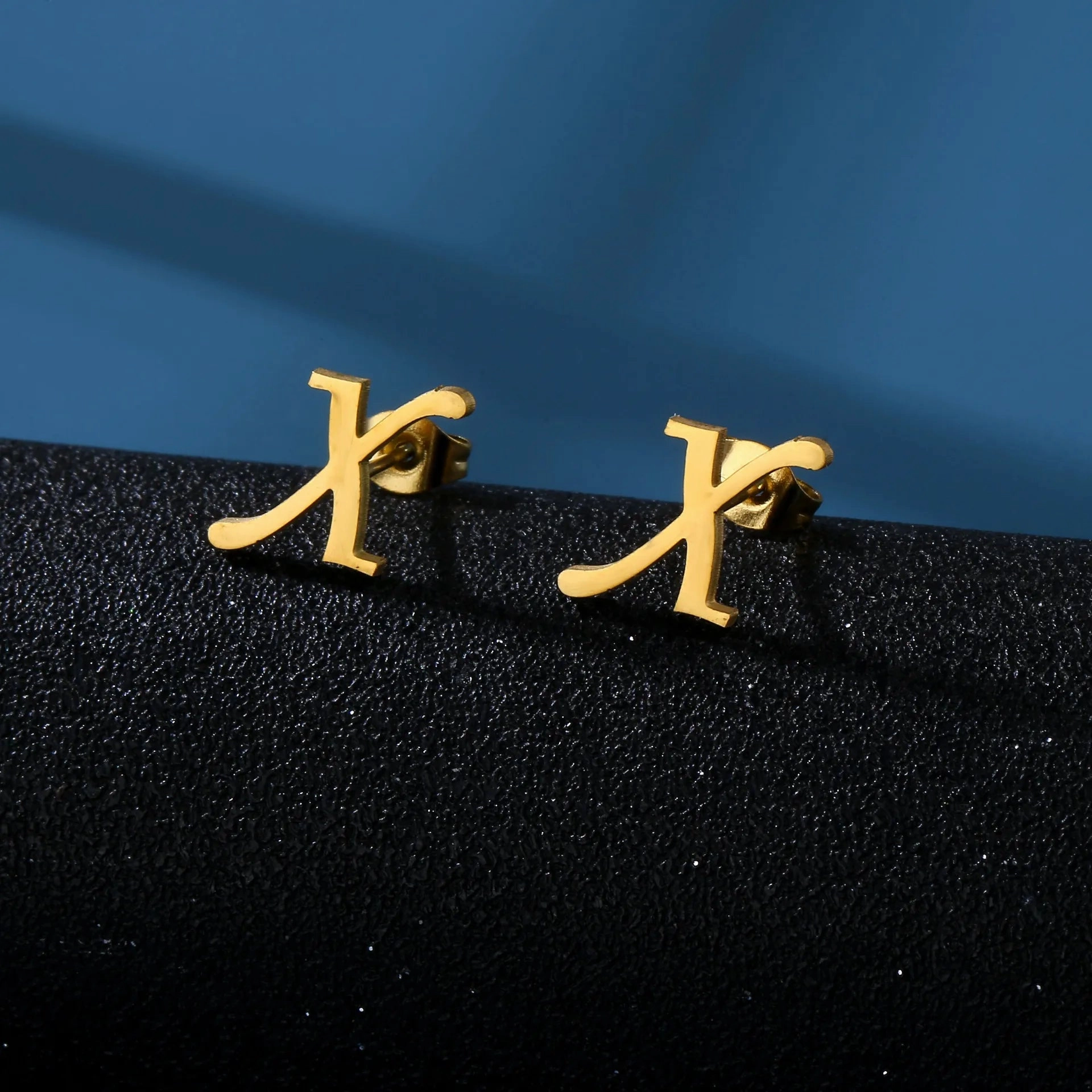 Charm Stainless Steel Initial Letter Stud Earrings for Women