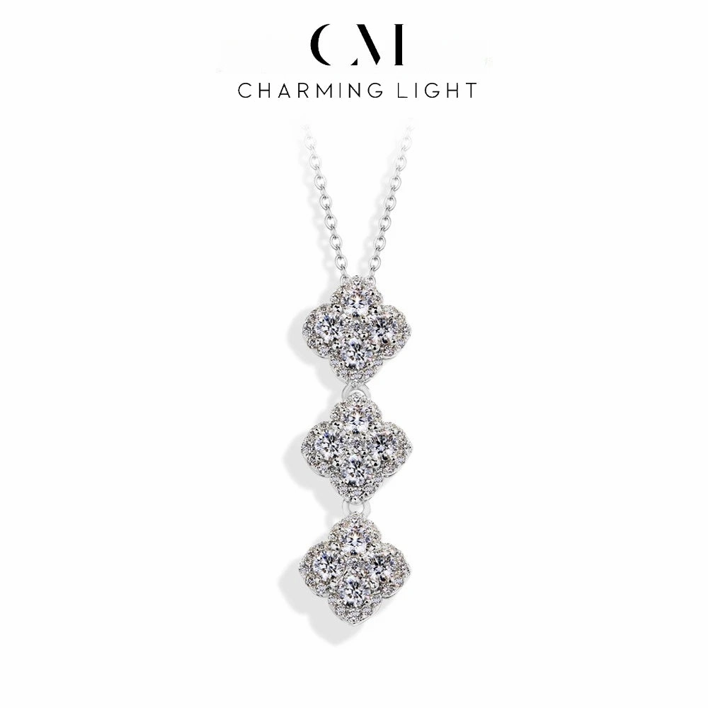 Charming Sparkling Moissanite Diamond Necklace 925 Silver Pendant Jewelry for Women