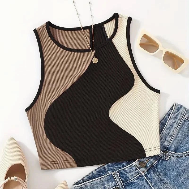 Chic 2000s-Inspired Women??s Summer Sleeveless Crop Tank Top - Punk Aesthetic Corset Style for Trendy Street Fashion