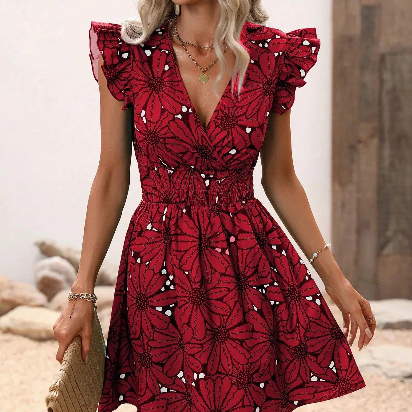 Chic Flower Print Vest A-Line Dress Women Summer V-Neck Mini Skirt Elegant Vacation Dresses Stylish Comfort for Every Occasion
