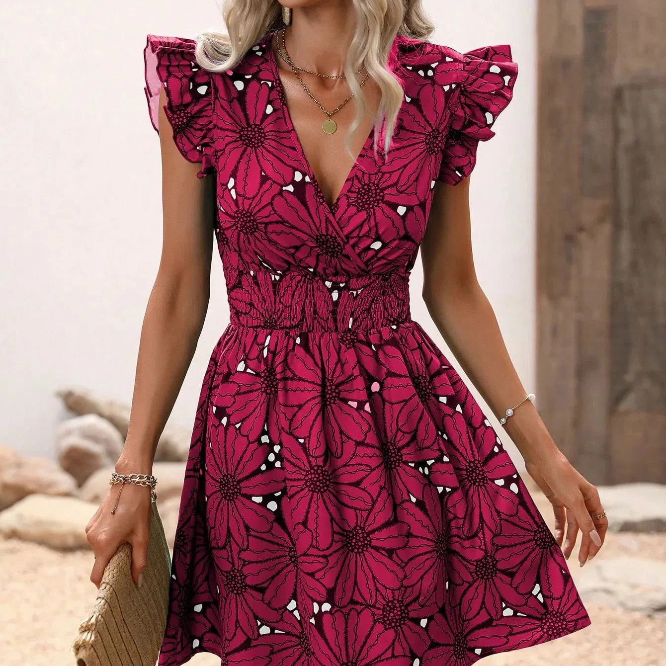 Chic Flower Print Vest A-Line Dress Women Summer V-Neck Mini Skirt Elegant Vacation Dresses Stylish Comfort for Every Occasion