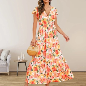 Chic Mid Rise Chiffon Skirt with Vibrant Floral Prints ?C Perfect for Spring/Summer Commuting and Casual Outings