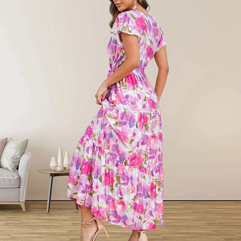 Chic Mid Rise Chiffon Skirt with Vibrant Floral Prints ?C Perfect for Spring/Summer Commuting and Casual Outings