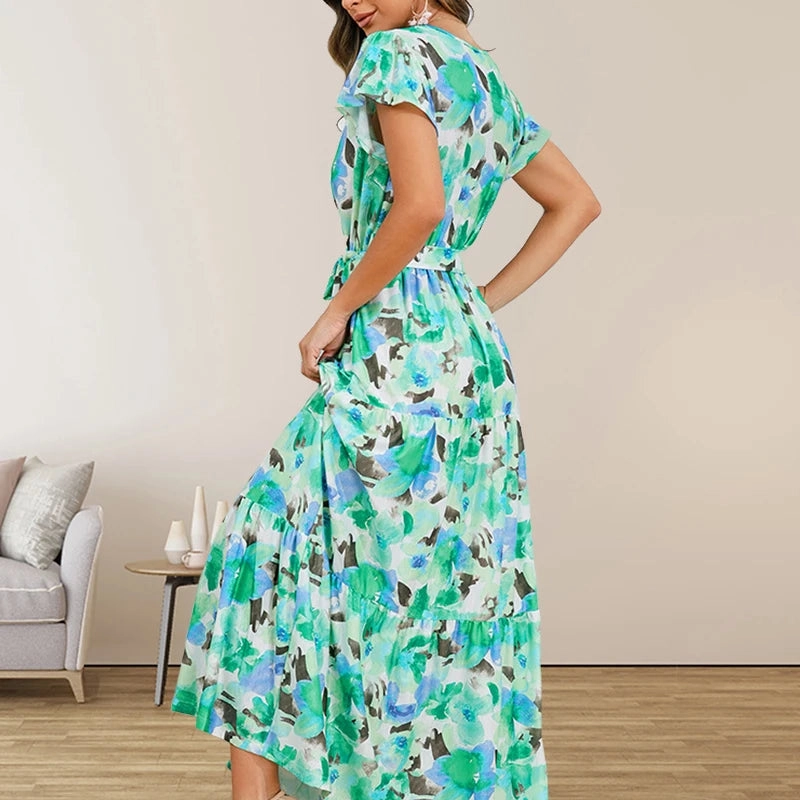 Chic Mid Rise Chiffon Skirt with Vibrant Floral Prints ?C Perfect for Spring/Summer Commuting and Casual Outings