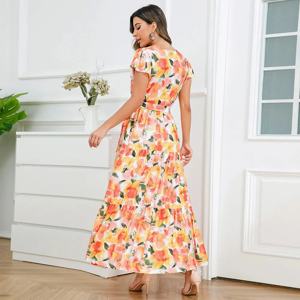 Chic Mid Rise Chiffon Skirt with Vibrant Floral Prints ?C Perfect for Spring/Summer Commuting and Casual Outings