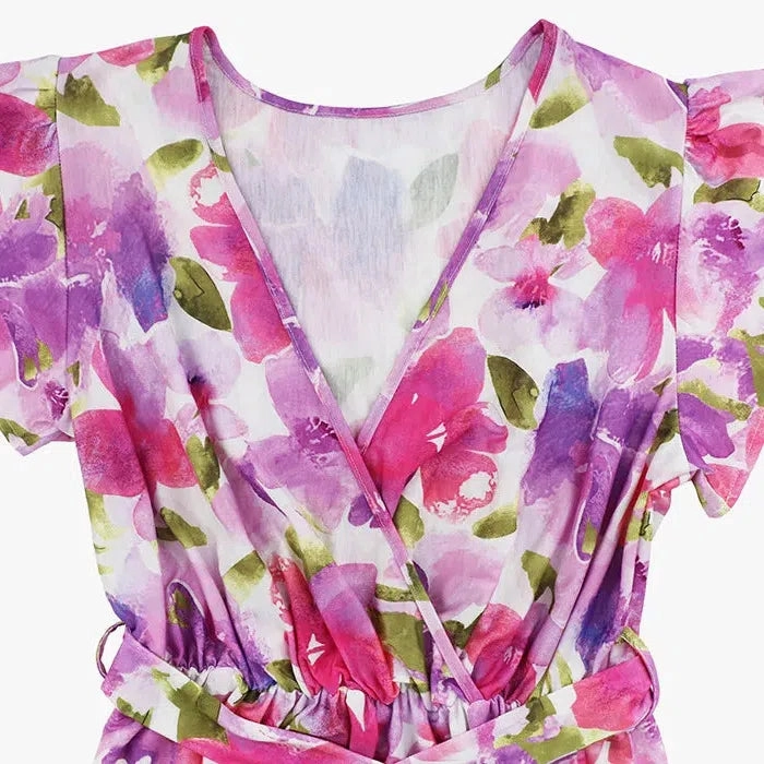 Chic Mid Rise Chiffon Skirt with Vibrant Floral Prints ?C Perfect for Spring/Summer Commuting and Casual Outings